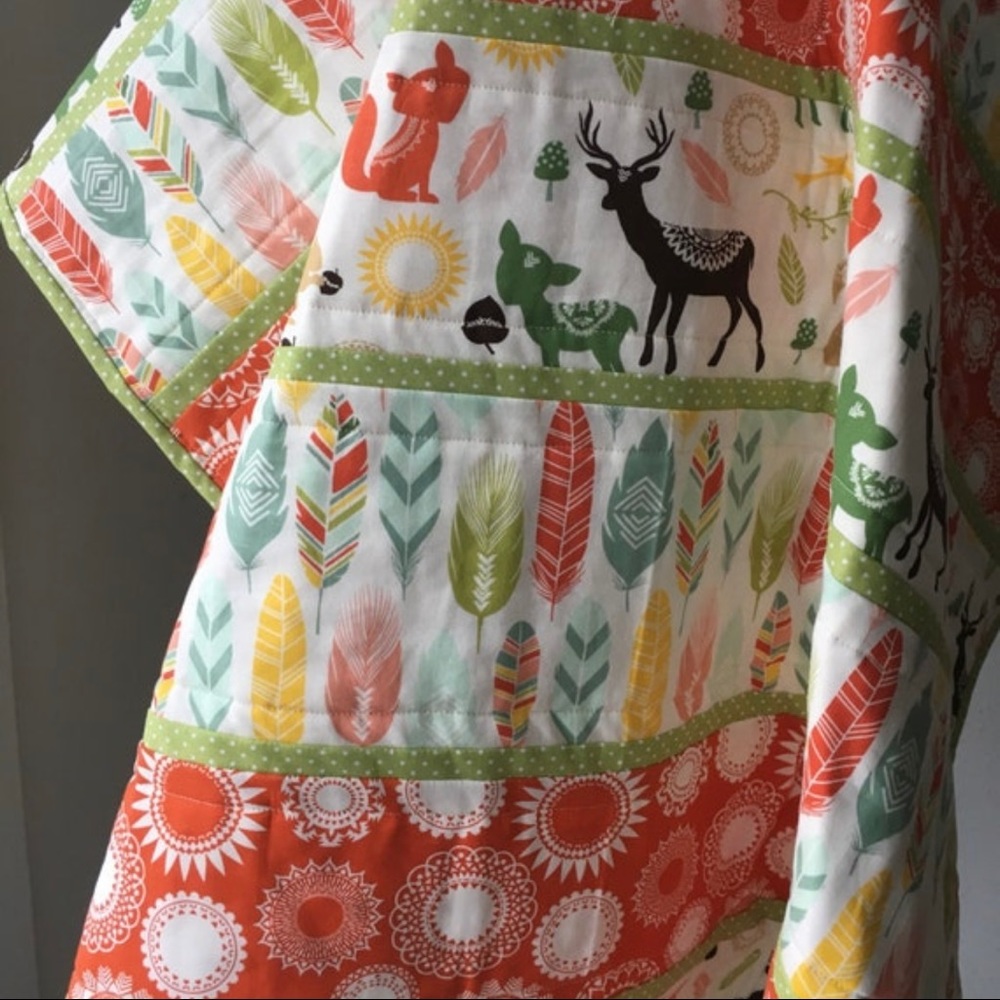Handmade Quilt Woodland Nursery Fall Woodland Rustic Deer Orange Green